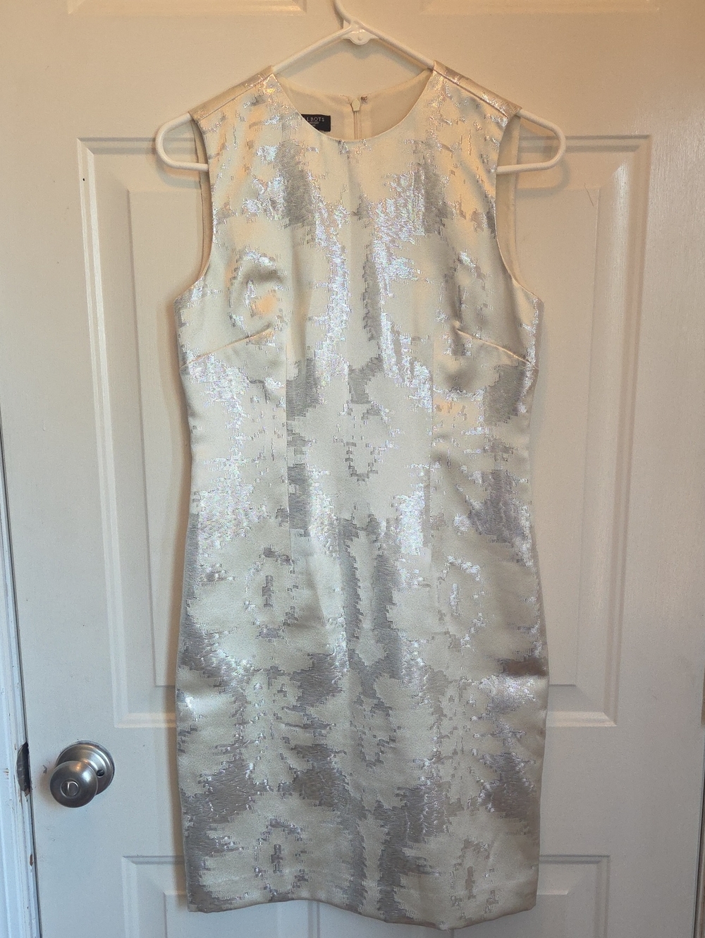 Talbots Ivory Dress with Silver Jacquard Sheen